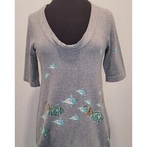 Moth by Anthropologie “Shoaling Gleam” Pullover – Gray with Fish Print – Medium